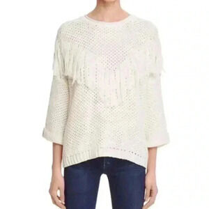 PPLA Creme Crochet 3/4 Sleeve 100% Cotton Loose Knit Cropped Sweater Size S